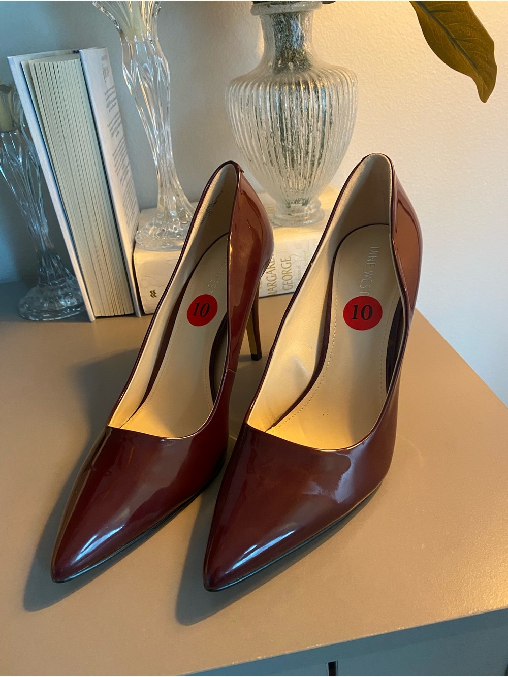 Nine West Burgundy Patent Pointed-Toe Pumps